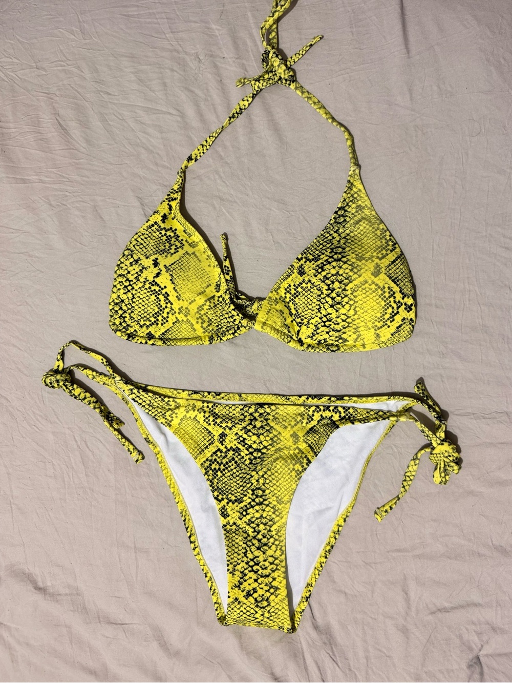 Yellow Snake-Print Tie-Side Bikini Set
